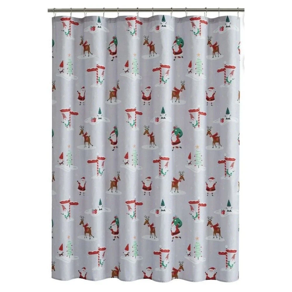Holiday Collection Fabric Shower Curtain Santa & Reindeer 72 in x 72 in